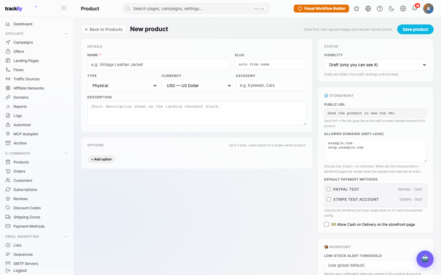 Variantes dans la fiche produit